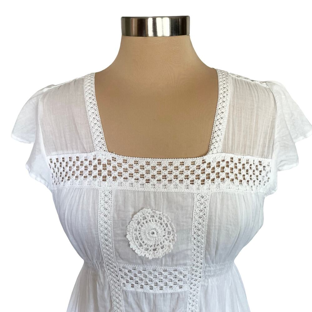 Solitaire White Crochet Babydoll Y2K‎ Top Size XL Summer Festival Boho Angelcore